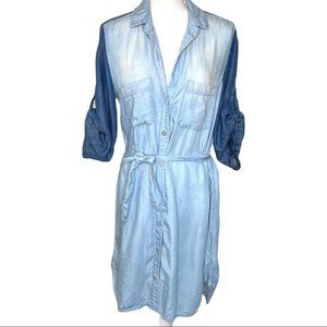 Anthropologie Cloth & Stone Colorblock Chambray Shirt Dress Blue Size Medium